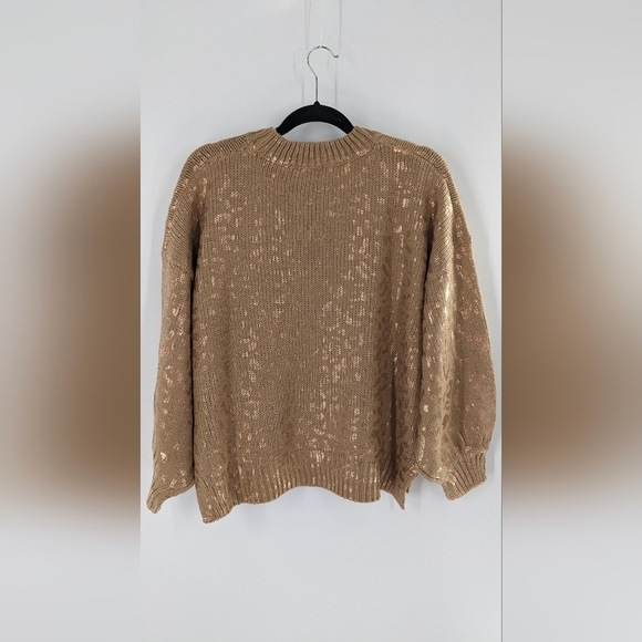 ANDTHEWHY Black Metallic Gold Cheetah Print Oversized Balloon Sleeve Sweater M/L - Picture 7 of 9